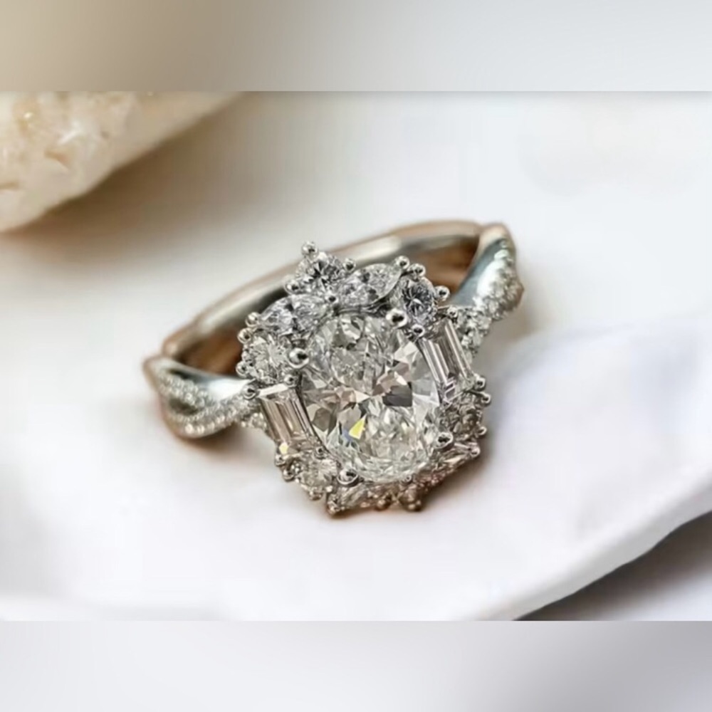 18K GOLD PLATED 3 CT tw Adjustable Oval Moissanite Wedding Engagement Ring